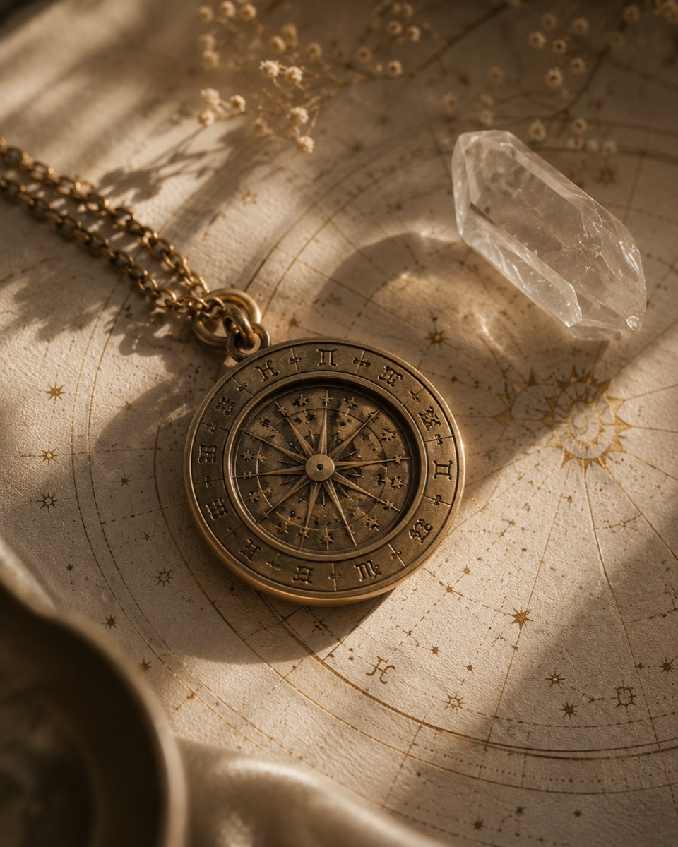 Astrologischer Kompass auf einer Sternenkarte